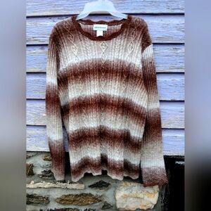 Women's Alfred Dunner brown and tan knit sweater with scalloped edges size large